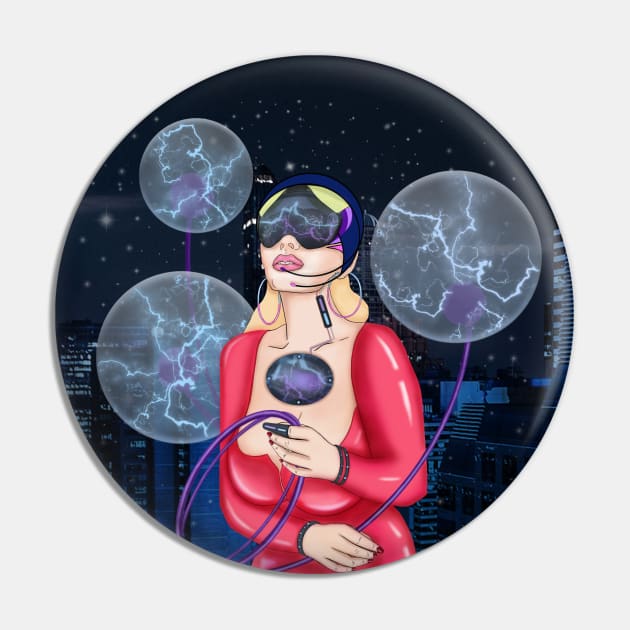 Cyber Girl. Starry night in the city Pin by KateQR