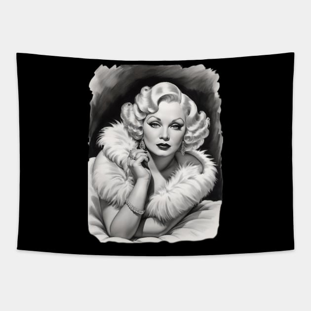 Mae West Black and White Portrait Tapestry by Absinthe Society 