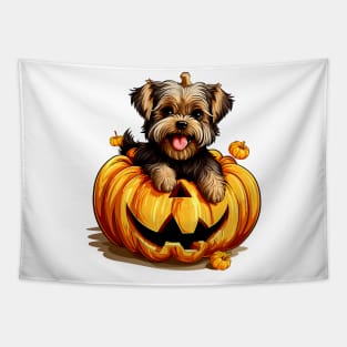 Yorkshire Terrier Dog inside Pumpkin #3 Tapestry