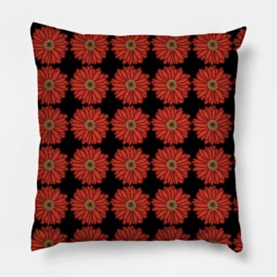 Red Daisies Pattern with Black Background Pillow