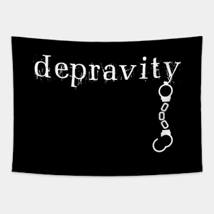 Depravity Handcuffs Hanging Dark Monotone Tapestry