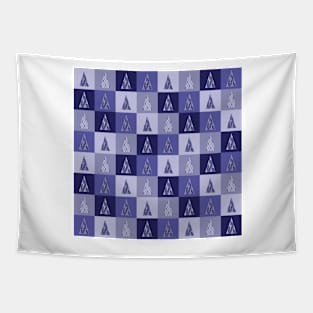 Blue Checkered Christmas Trees Pattern Tapestry