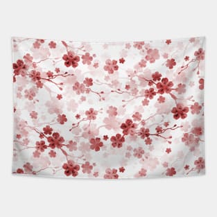 Bright Red Pastel Watercolor Cherry Blossom Flowers and Vines Tapestry