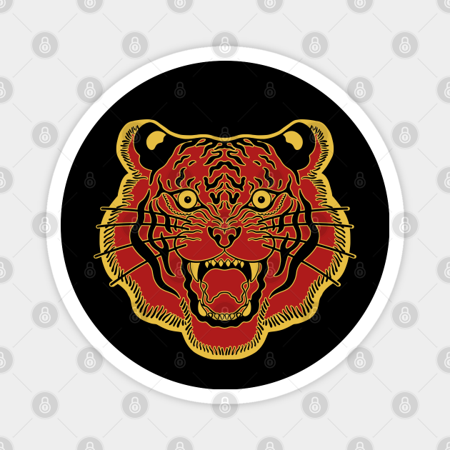 Red and Gold Traditional Tiger Face - Tiger Japanese Tattoo - Magnet | TeePublic Red and Gold Traditional Tiger Face - Tiger Japanese Tattoo - Magnet | TeePublic