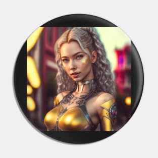 Cybernetic Golden Goddess Pin