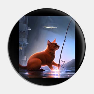 Futuristic Fishing of a Cat Pin