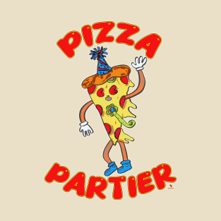 Pizza Partier Funny Cartoon Slice Pizza Character T-Shirt