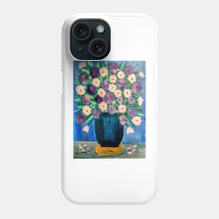 Some abstract mixed flowers in a metallic vase Phone Case