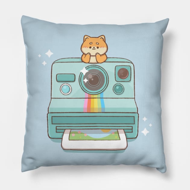 Doggy on Retro Vintage Camera Pillow by Kukoo.Kat