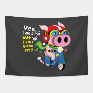 A strong pig ride a scooter 5 Tapestry