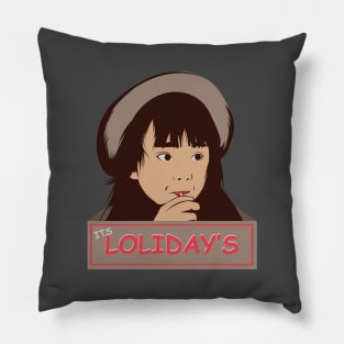 a cute little girl eat a lollipop in a lolidays Pillow