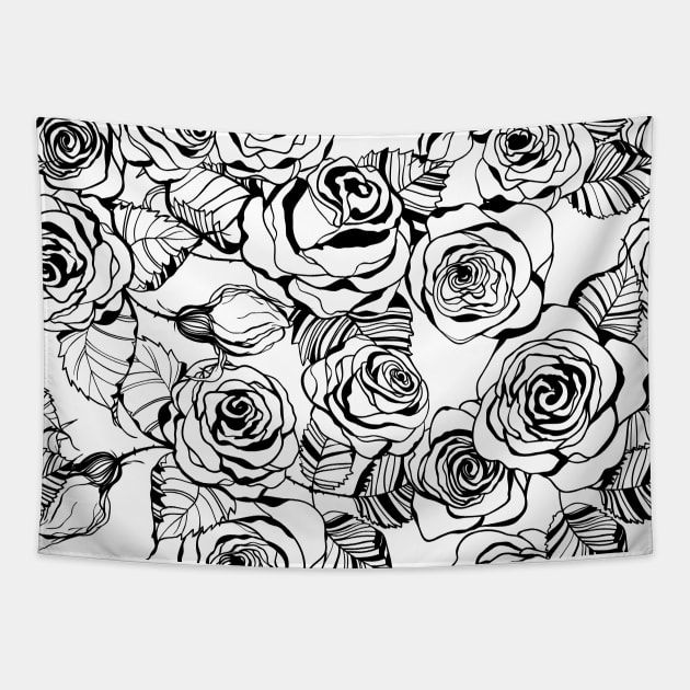 Hand drawn roses pattern Tapestry by katerinamk