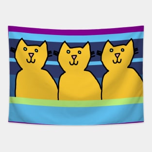 Three Cats on Stripes Tapestry