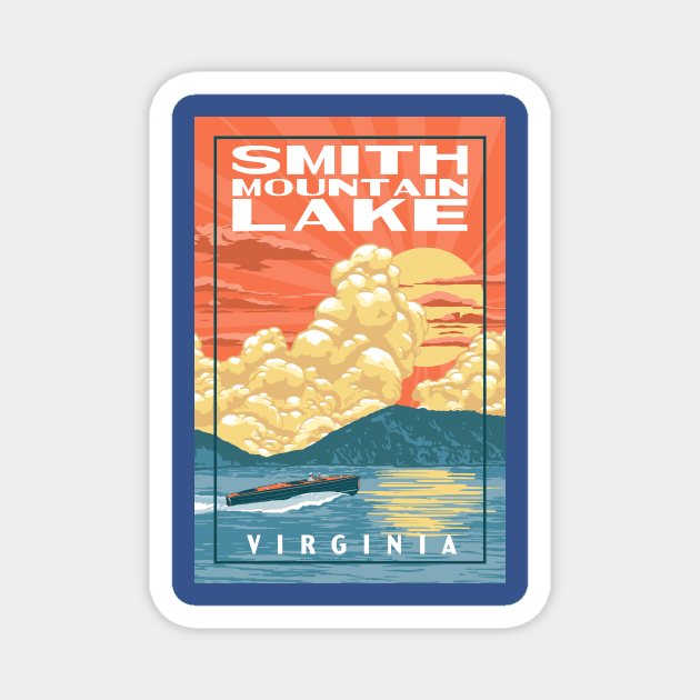 Smith Mountain Lake Virginia Vintage Boat WPA Poster Style Magnet by GIANTSTEPDESIGN