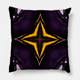 Mystical cross on a dark purple background mystical image different signs. Yellow neon sparkls. Pillow