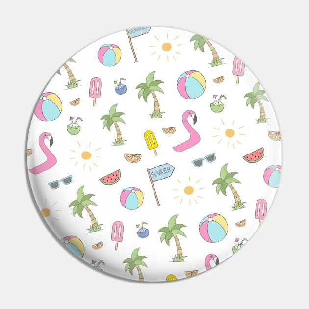 Pattern: Summer Fun (palm trees, flamingo pool float, and fruity tropical drinks) Pin by Ofeefee