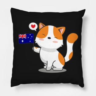 Cute Cat Holding Australia Flag Pillow
