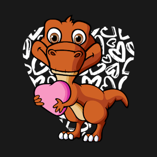 Valentines Day Shirt, Cute Dinosaur With Hearts For Girls T-Shirt