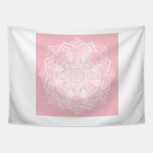 Elegant White Mandala Pink Nebula Design Tapestry