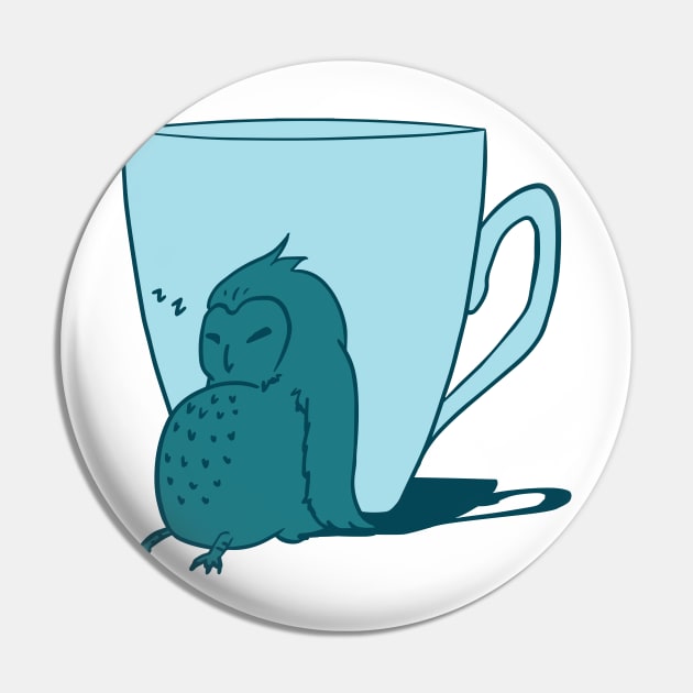 Sleepy Owl and Cup Teal Pin by AuroraCelestine