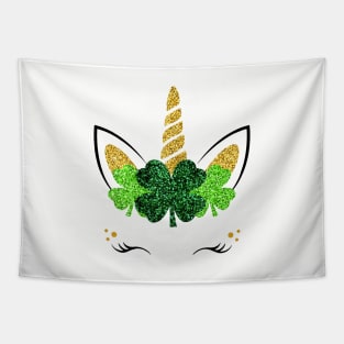 Unicorn Face Patrick Day Animals Four Leaf Unicorn Tapestry