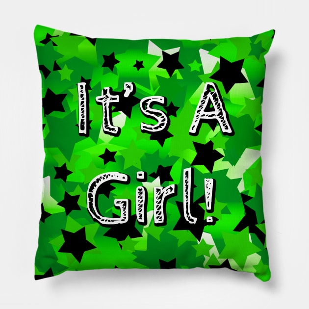 It's A Girl! Stars In Greens Pillow by BlakCircleGirl