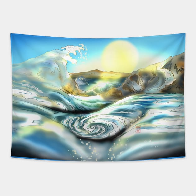 Awa Prefecture whirlpool on a clear day in Japan Tapestry by cuisinecat