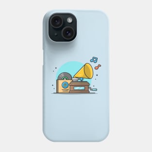 Old Music Player with Gramophone with Vinyl Cartoon Vector Icon Illustration Phone Case