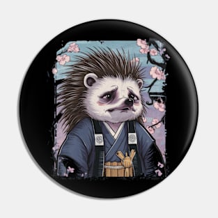 Crestfallen Hedgehog Japanese Art Print Pin