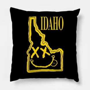 Grunge Heads Idaho Happy Smiling 90's style Grunge Face X eyes Pillow