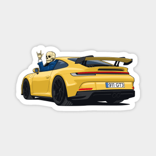 car 911 GT3 skull metal hands yellow Magnet