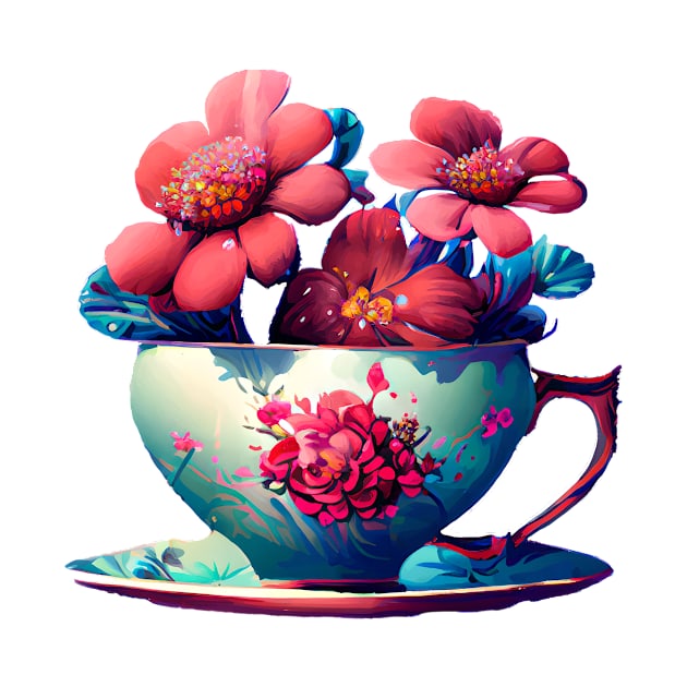 Teacup full of flowers by kameleon