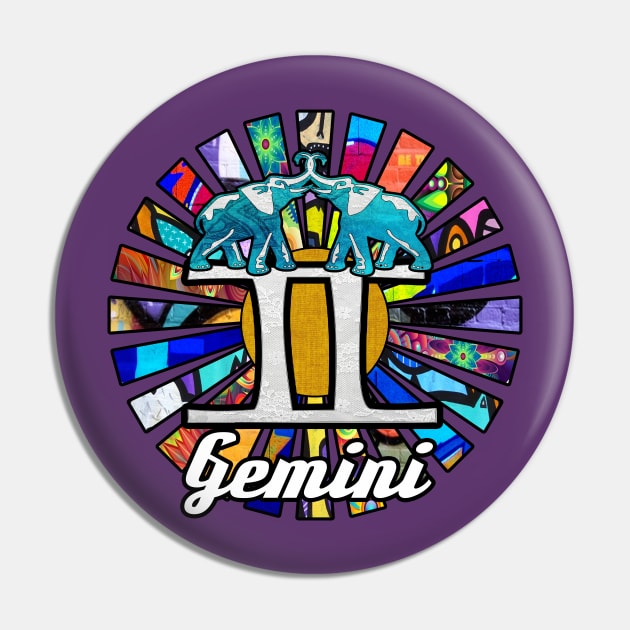 Graffiti Gemini Elephant Twins Pin by artbyomega