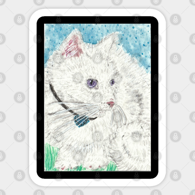 White Cat Fluffy Purple Eyes White Cat Cute Sticker Teepublic