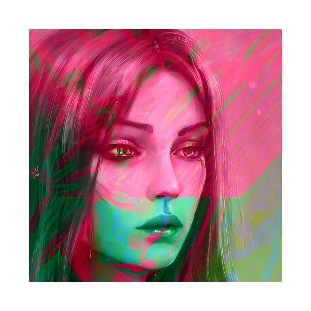 ICE CREAM Sweet Pink and Green Portrait Glitch Art by raspberry-tea