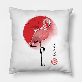 Flamingo sumi-e Pillow