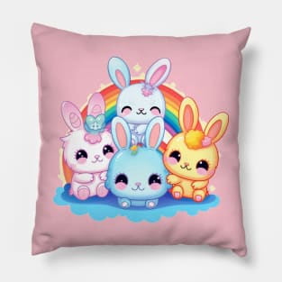 Kawaii Bunnies Rainbow Pride Squadron Pillow