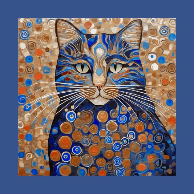 Klimt Cat with Red and Blue Flowers by bragova