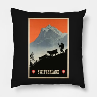 Switzerland, Vintage Travel Poster Pillow