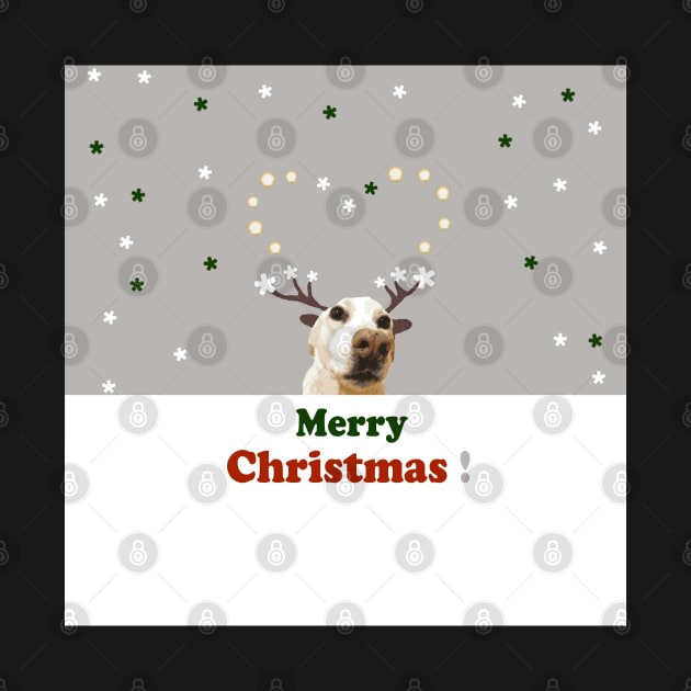 Merry Christmas Deer, dog, tan, green, red, holidays, snow, Xmas, by PrintedDreams