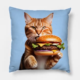 Fast Food lover Foodie Hamburger Hungry Funny Cat Pillow