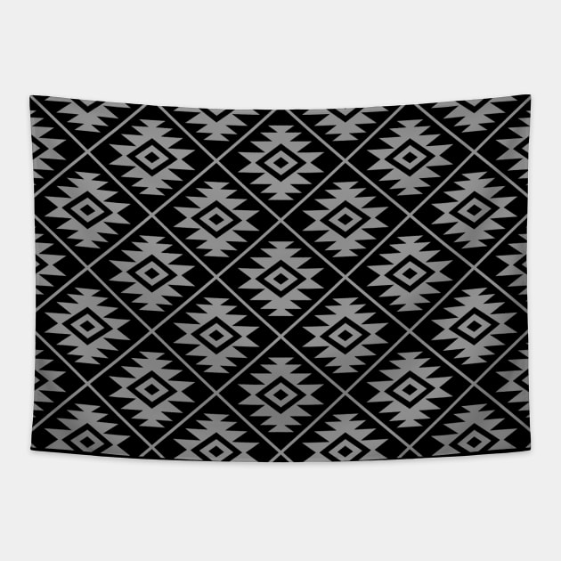 Aztec Symbol Gray on Black Repeat Pattern Tapestry by NataliePaskell