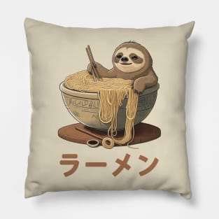 Cute Ramen Noodles Sloth - Vintage Style Design Pillow