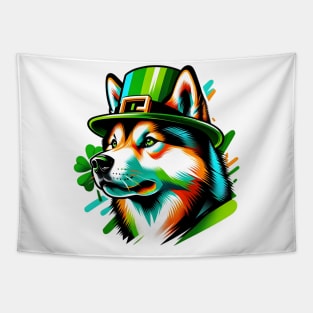 Shikoku Dog Celebrates Saint Patrick's Day in Style Tapestry