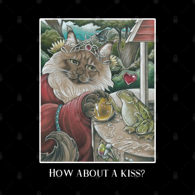 The Frog Princess Cat - How About A Kiss? - White Outlined Version by Nat Ewert Art