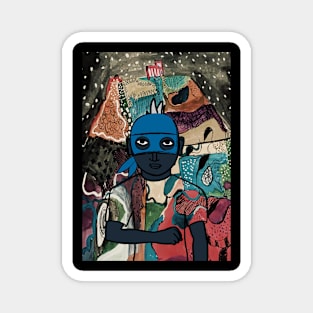 Mysterious Male Character with Basic Mask and Blue Accents in a Night of Secrets Magnet