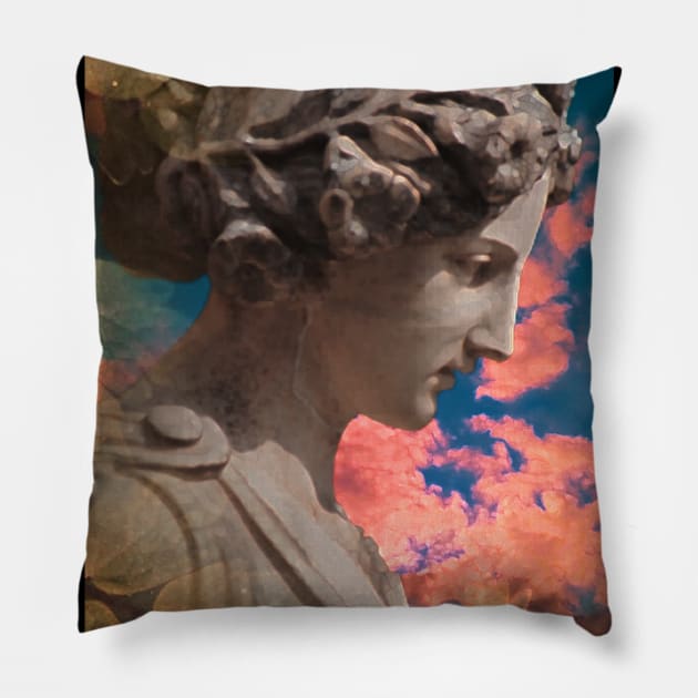 Aesthetics, darkness, gothic, romantic, moon, dark academia, love, romantic, statue, vintage, retro, artistic, artsy, classy, butterfly, flowers, floral Pillow by AGRHouse