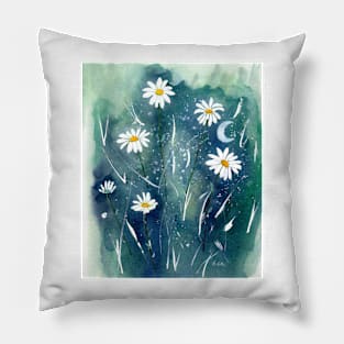 Daisies at Night Watercolor Art Pillow