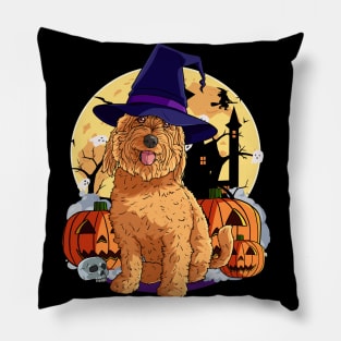 Goldendoodle Cute Dog Witch Halloween Pumpkin Pillow