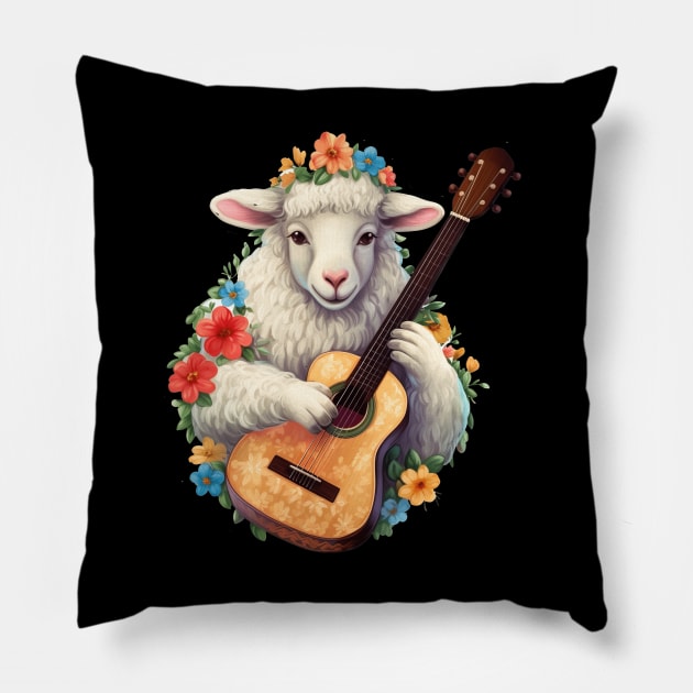 Cute Cottagecore Aesthetic  Sheep Guitar Lover Pillow by EVCO Smo